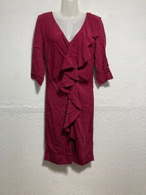 Space Style Concept Dress Italian V-neck ruffle sheath Euro Elegant Berry 42